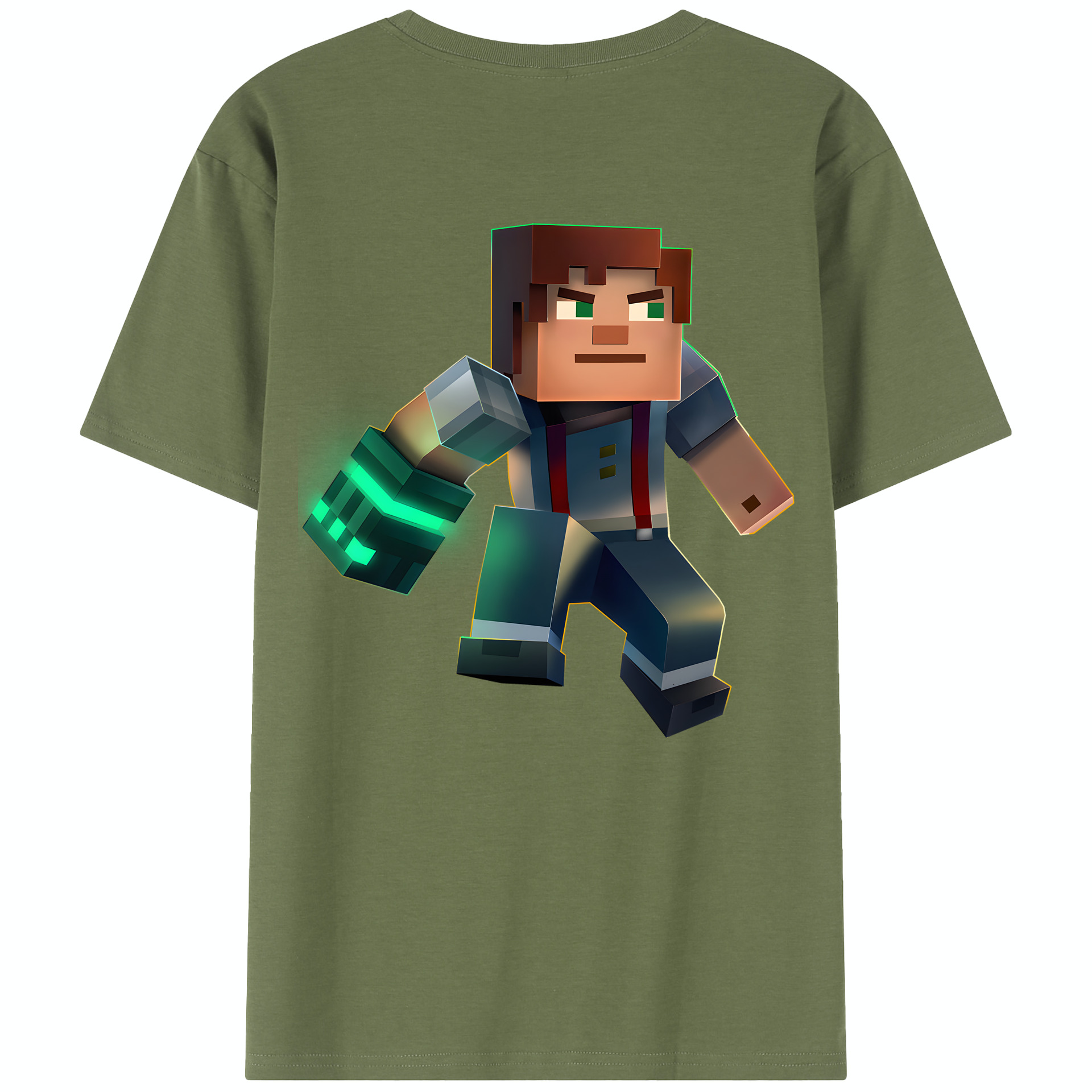（画像用） マインクラフト ブロックの世界 Minecraft MC Block world 綿100％半袖Tシャツ（背面プリント）